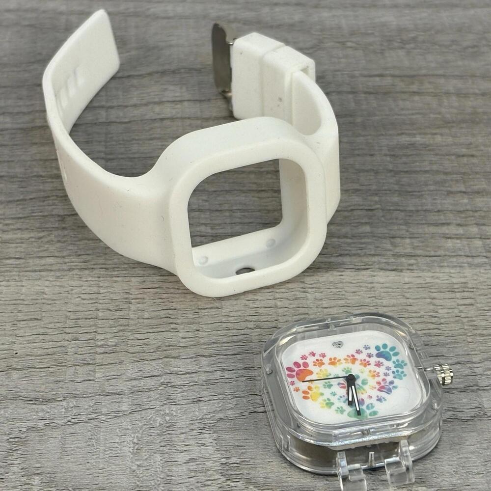 Rainbow Paw Print Heart Silicone Watch - White - Picture 6 of 8